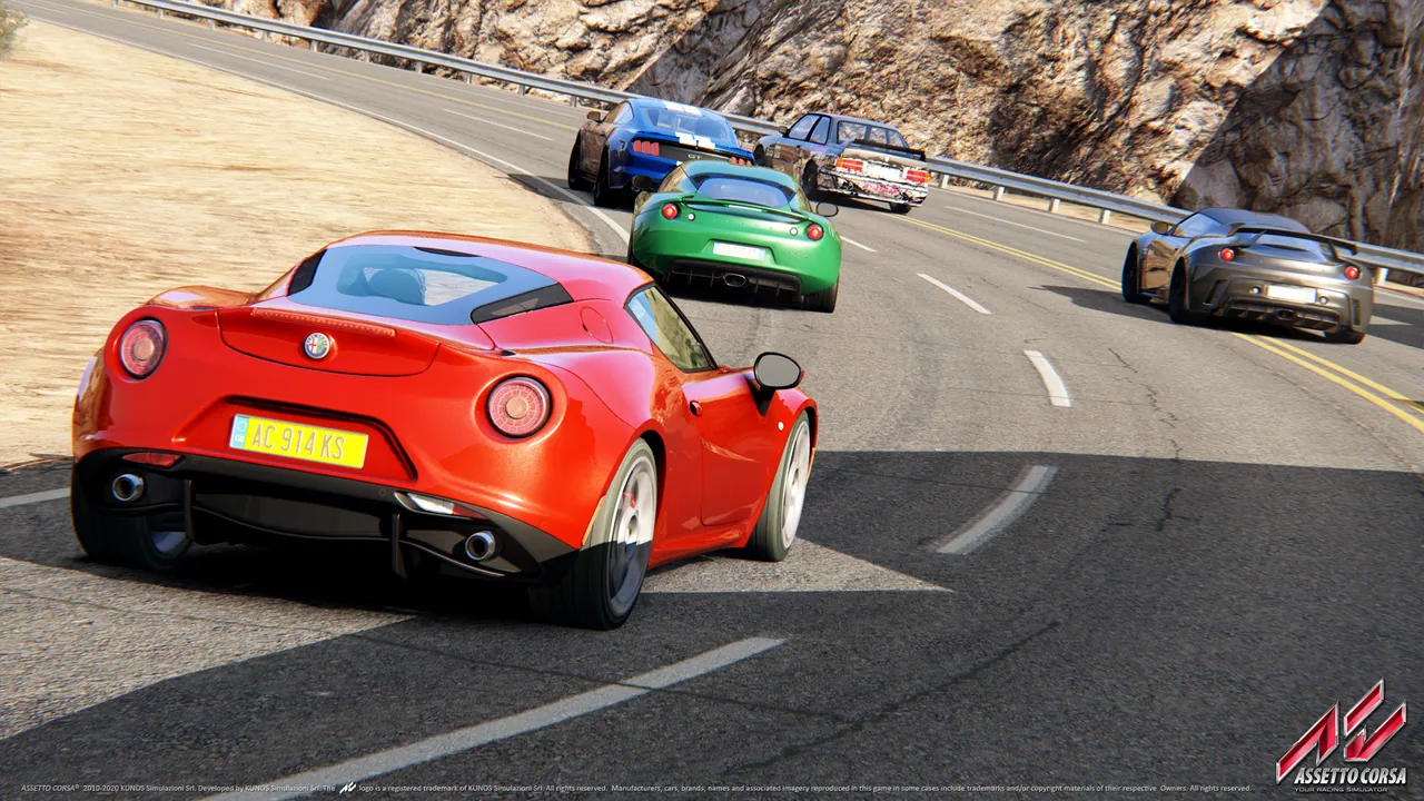 Assetto Corsa cars racing through a corner