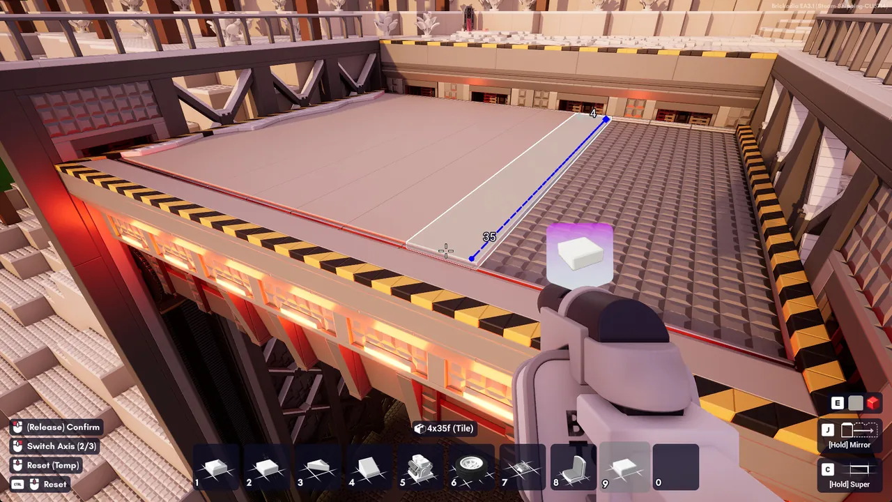 A Brickadia brick world with player builds