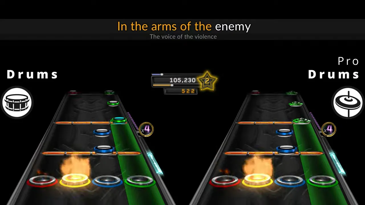 Clone Hero note highway with guitar charts