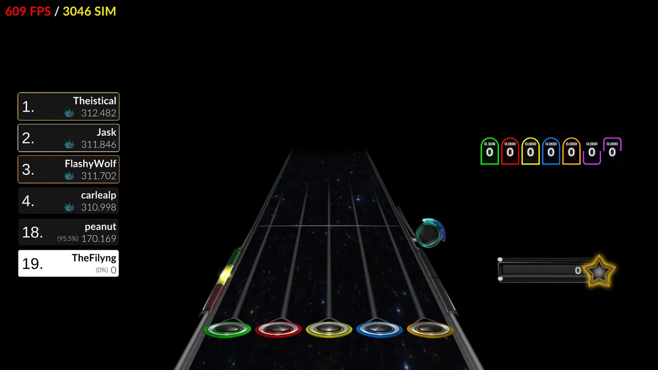 Clone Hero gameplay during a song