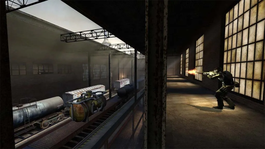 Counter-Strike: Source players defending a bomb site
