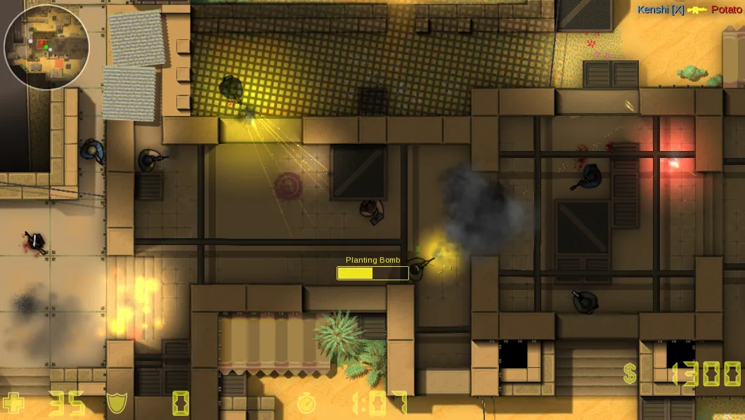 CS2D map with players and weapons