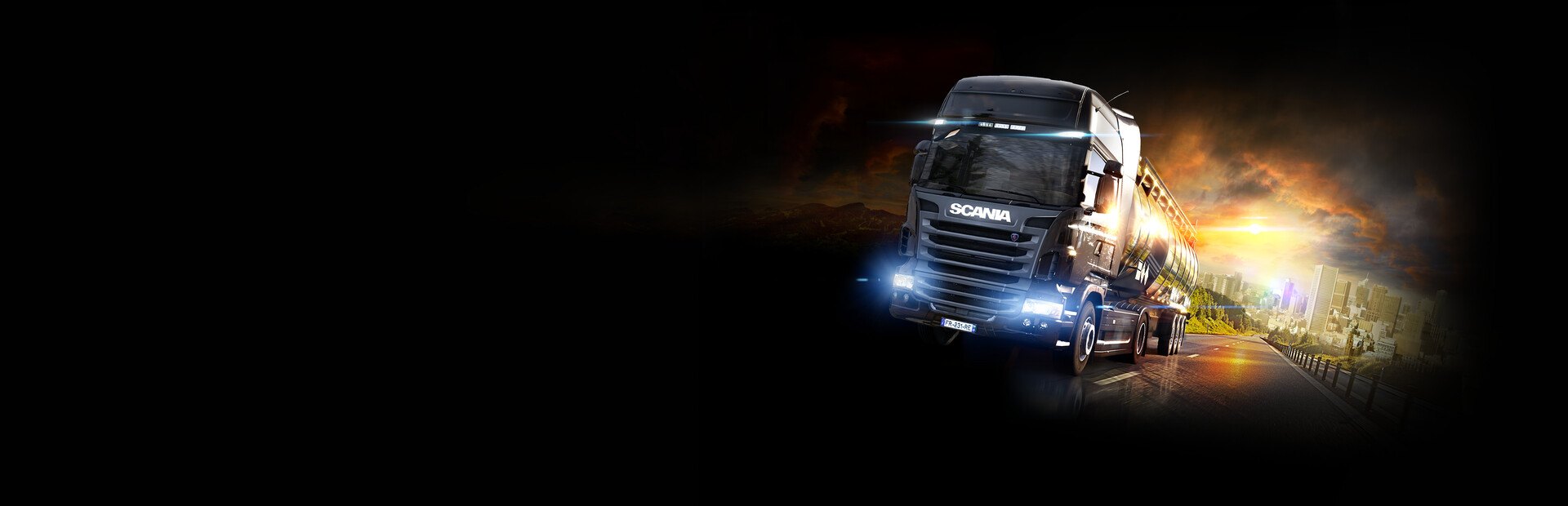 A Euro Truck Simulator 2 truck on the road through European countryside
