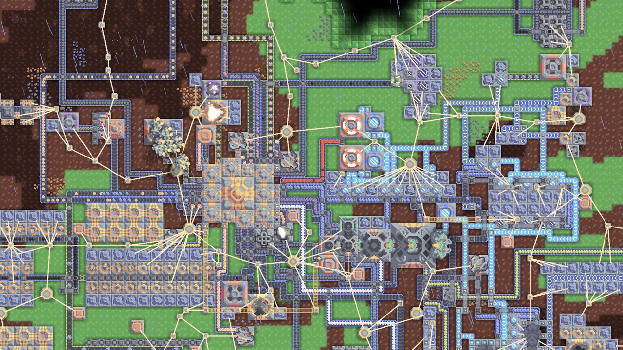 A Mindustry factory feeding turrets