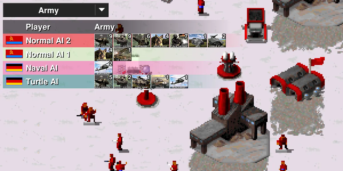 Allied and Soviet forces fighting in OpenRA Red Alert