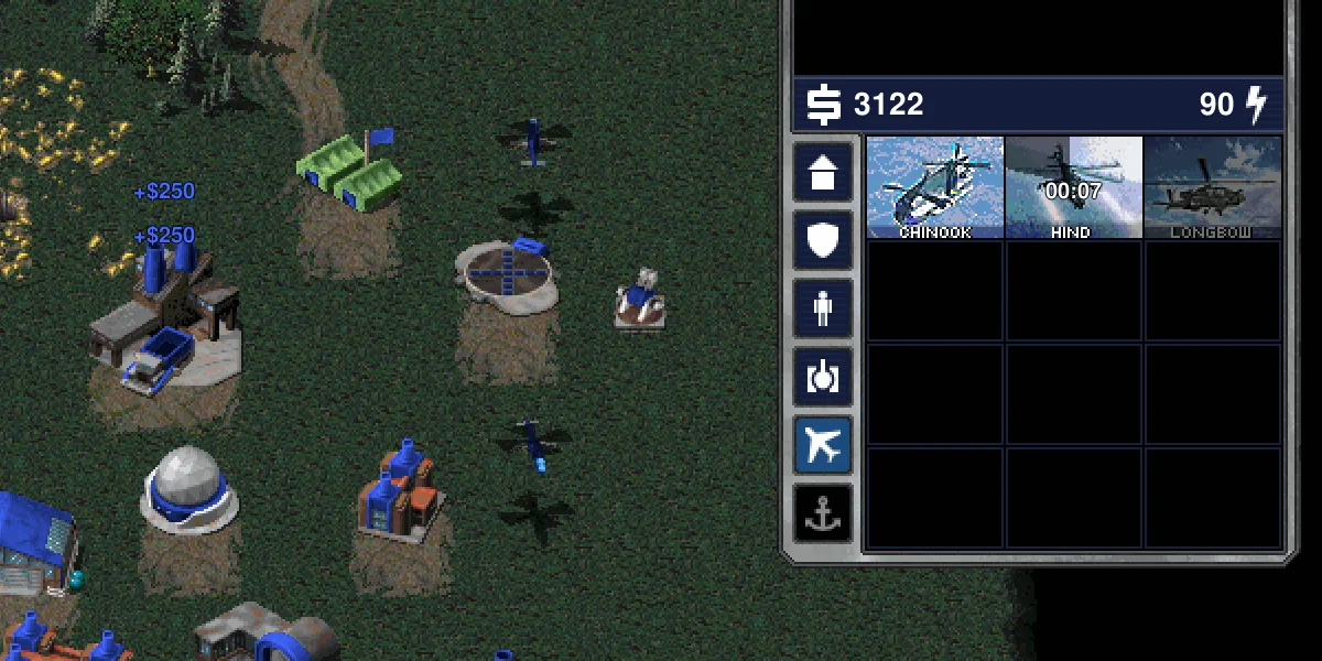 A Soviet base with tesla coils in OpenRA Red Alert