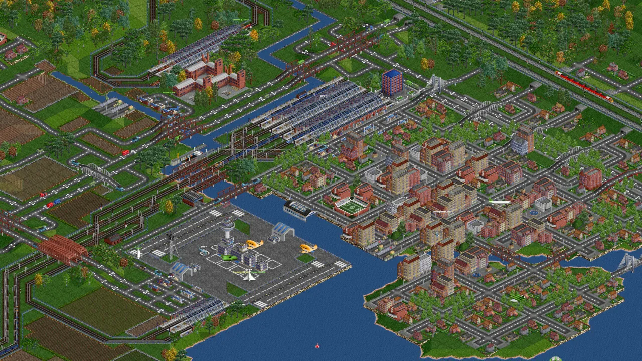 OpenTTD rail network across a large map