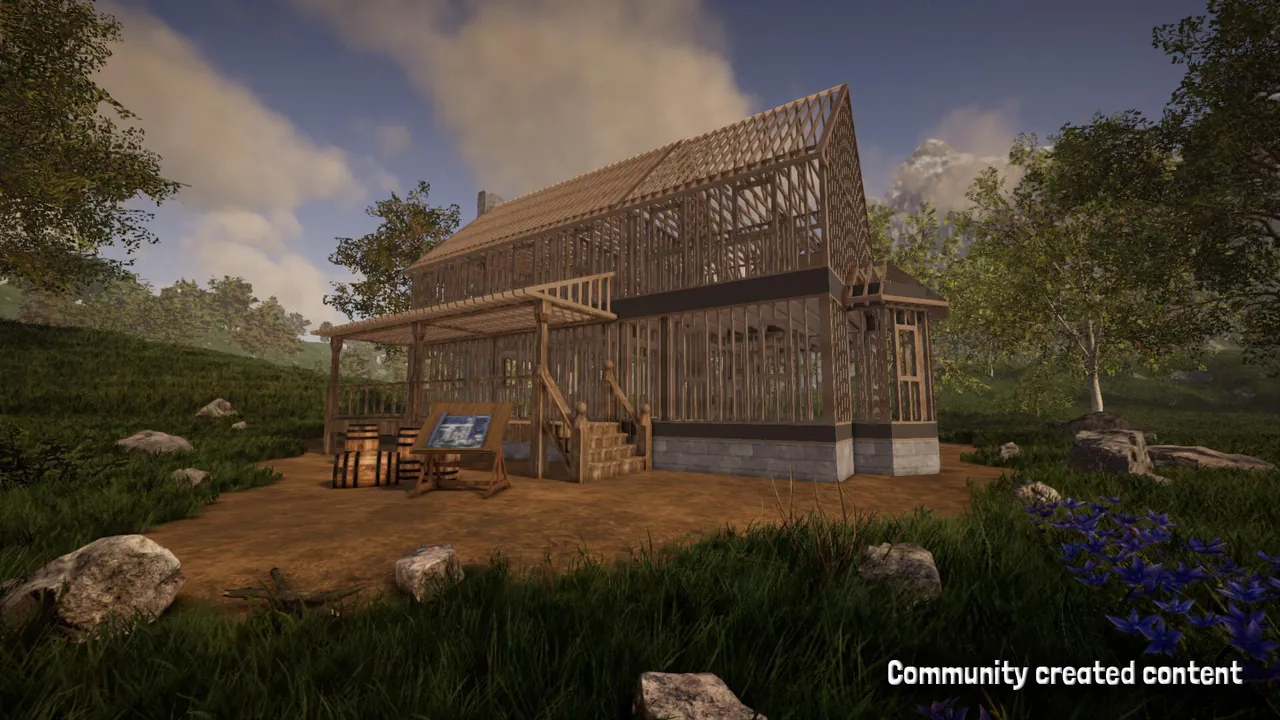 Players building in a Rising World village
