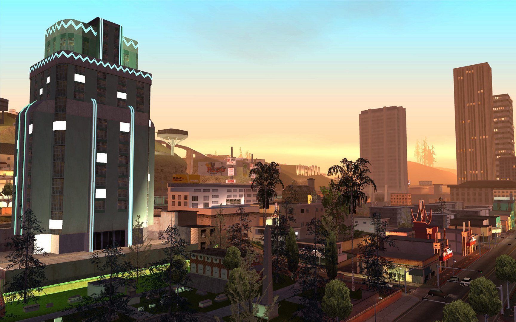 The GTA San Andreas skyline at night