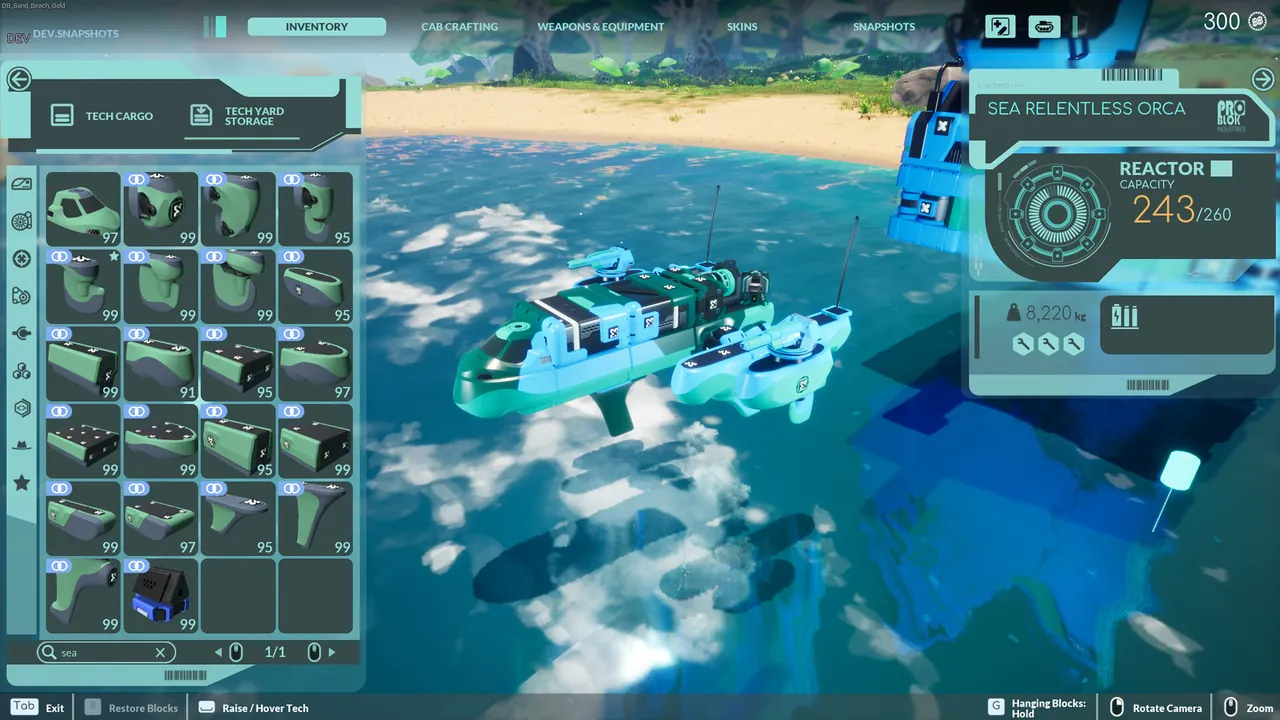 A TerraTech Worlds sea tech being assembled block by block in the building menu