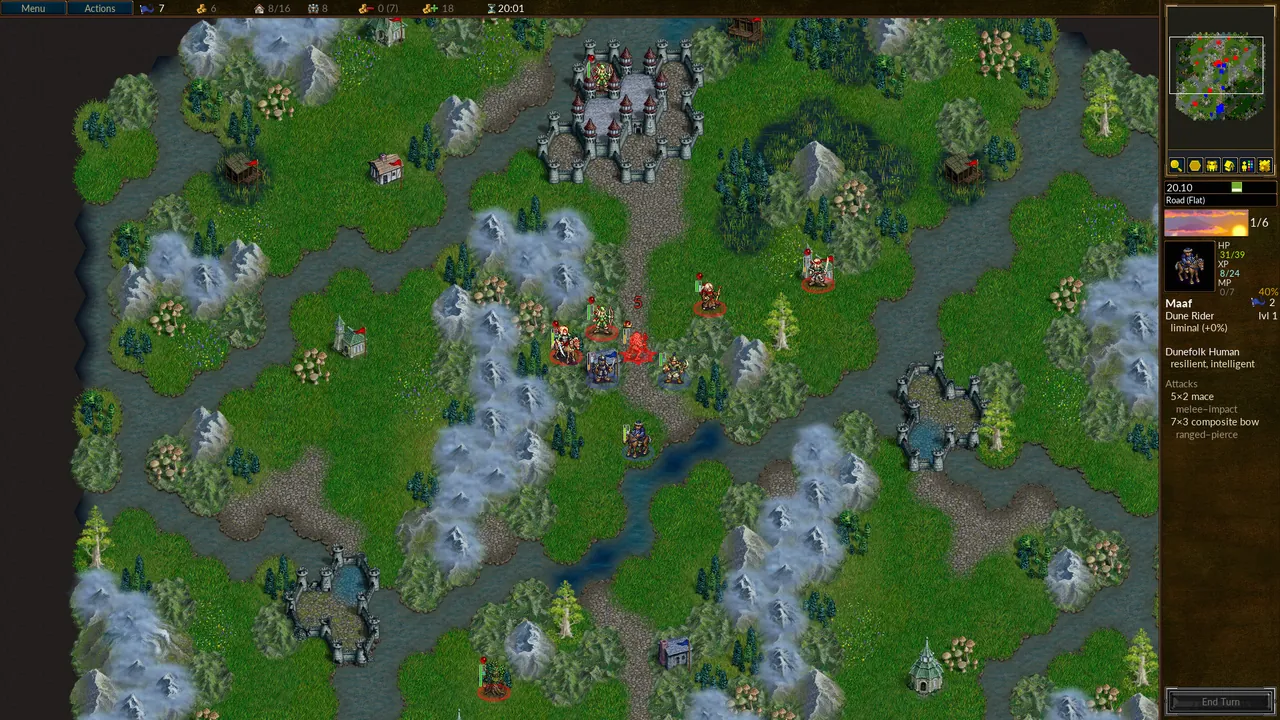 Wesnoth units across a river map