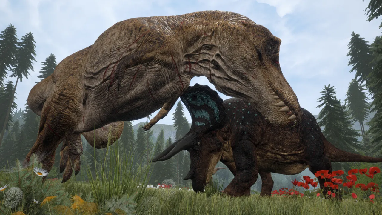 Dinosaurs in an open field on The Isle