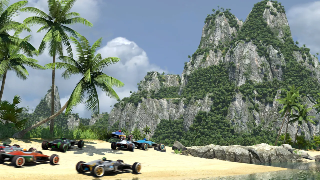 A Trackmania race start with cars lined up